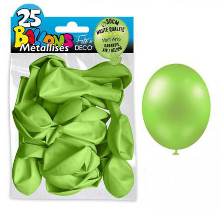 25 ballons metallises vert anis 30 cm 