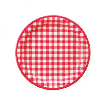 assiete ronde en carton a carreaux rouge et blanc 23 cm 