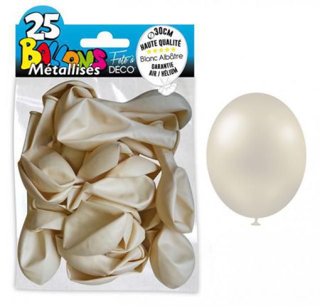 25 ballons metallises 30 cm blanc albatre 