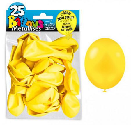 25 ballons metallises jaune 30 cm 