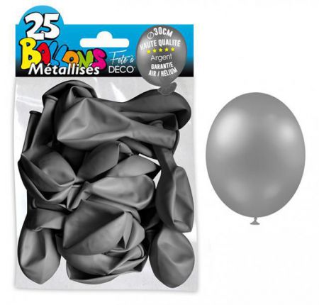 25 ballons metallises argent 30 cm 